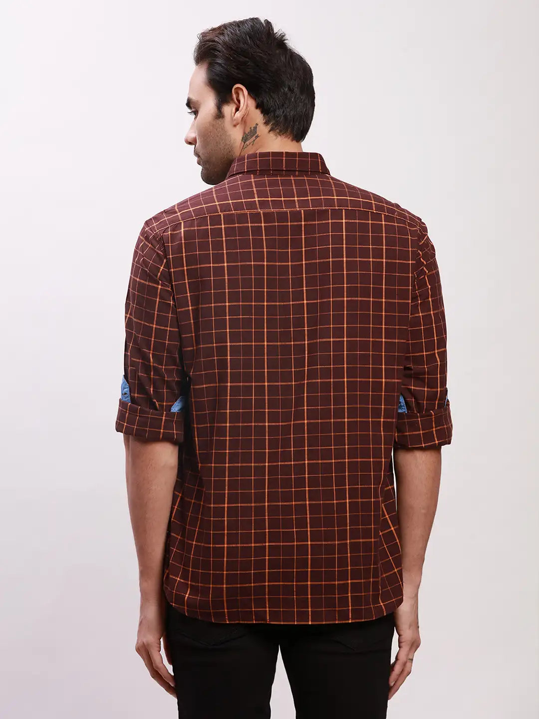 Parx Men Grey Checks Slim Fit Cotton Full Sleeve Shirts