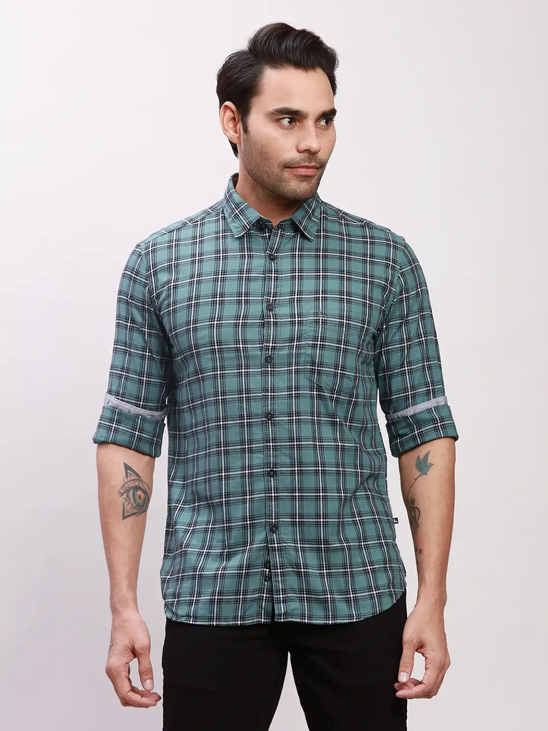 Parx Men Black Checks Slim Fit Cotton Full Sleeve Shirts