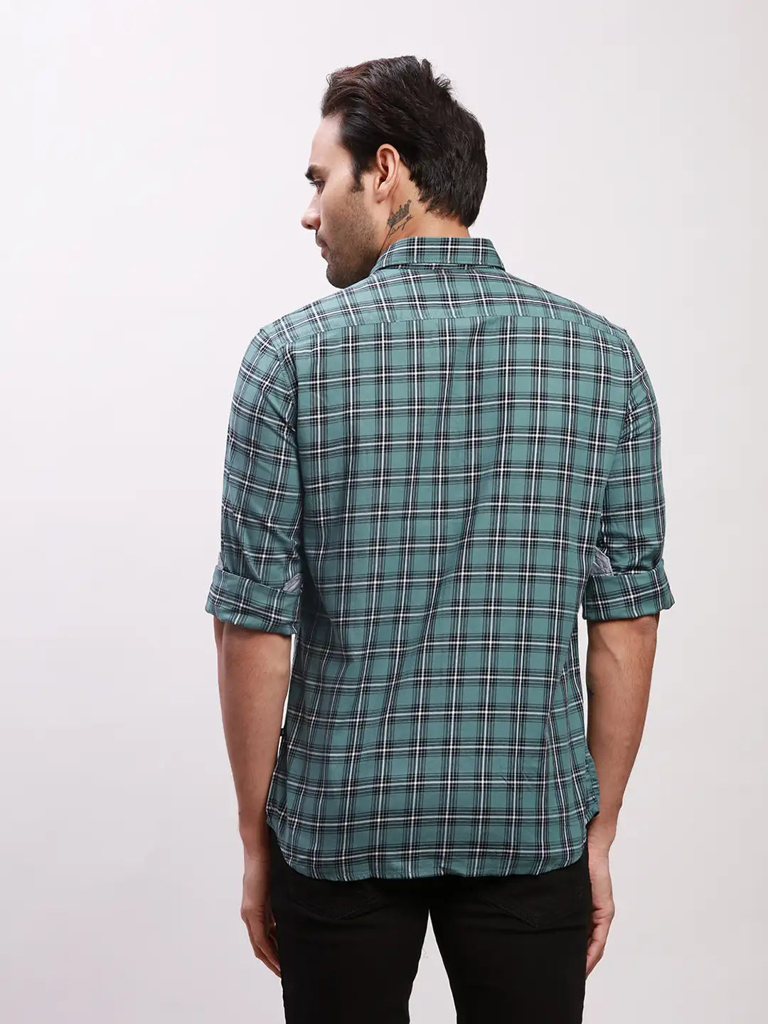 Parx Men Black Checks Slim Fit Cotton Full Sleeve Shirts