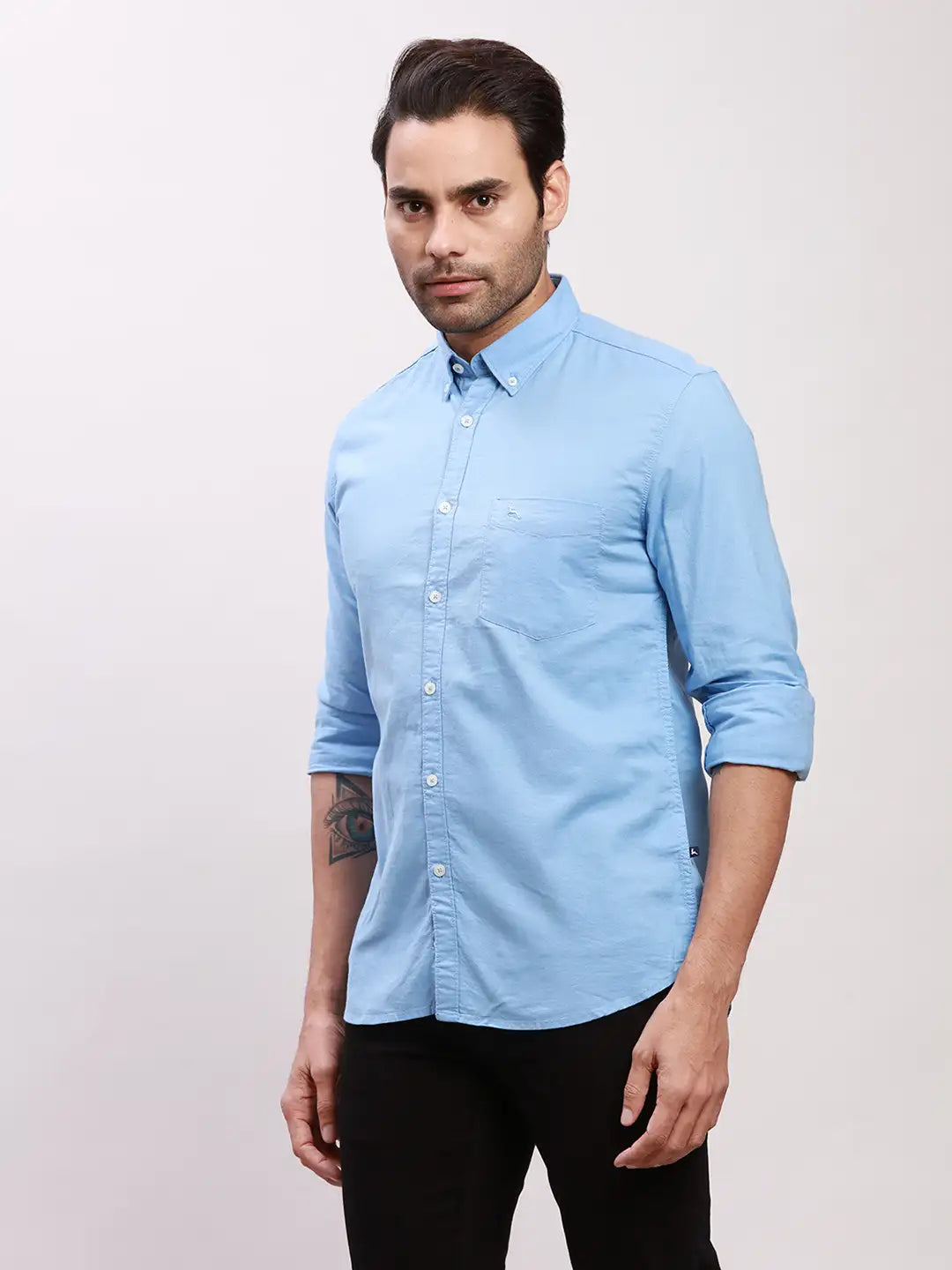 Parx Men Blue Solid Slim Fit Cotton Full Sleeve Shirts – MyRaymond