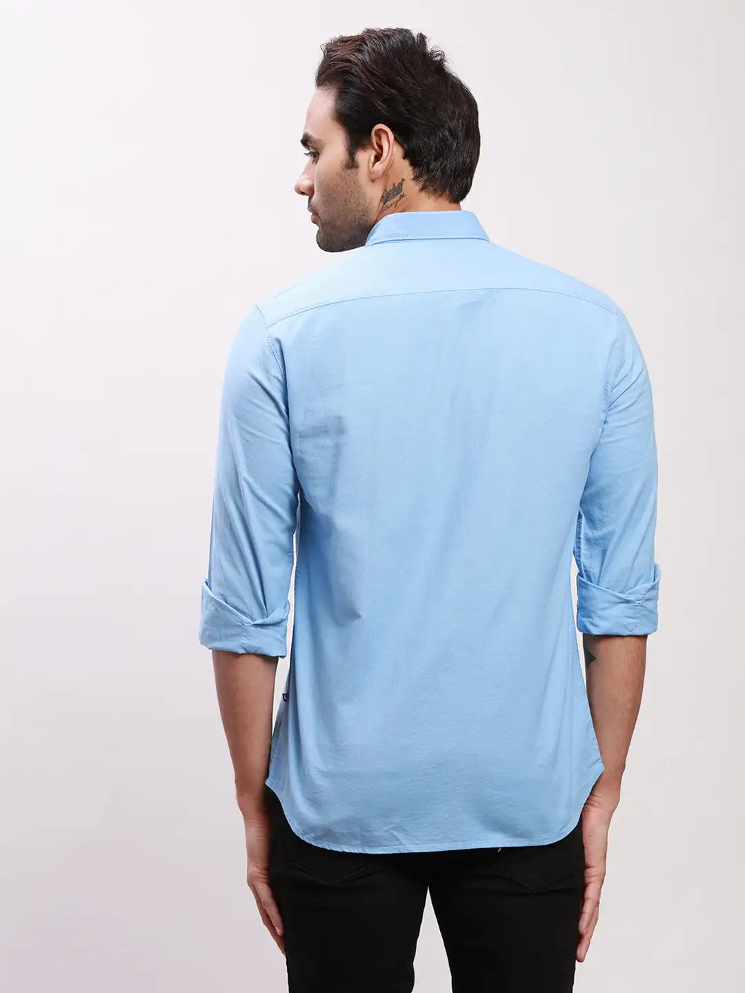 Parx Men Blue Solid Slim Fit Cotton Full Sleeve Shirts – MyRaymond