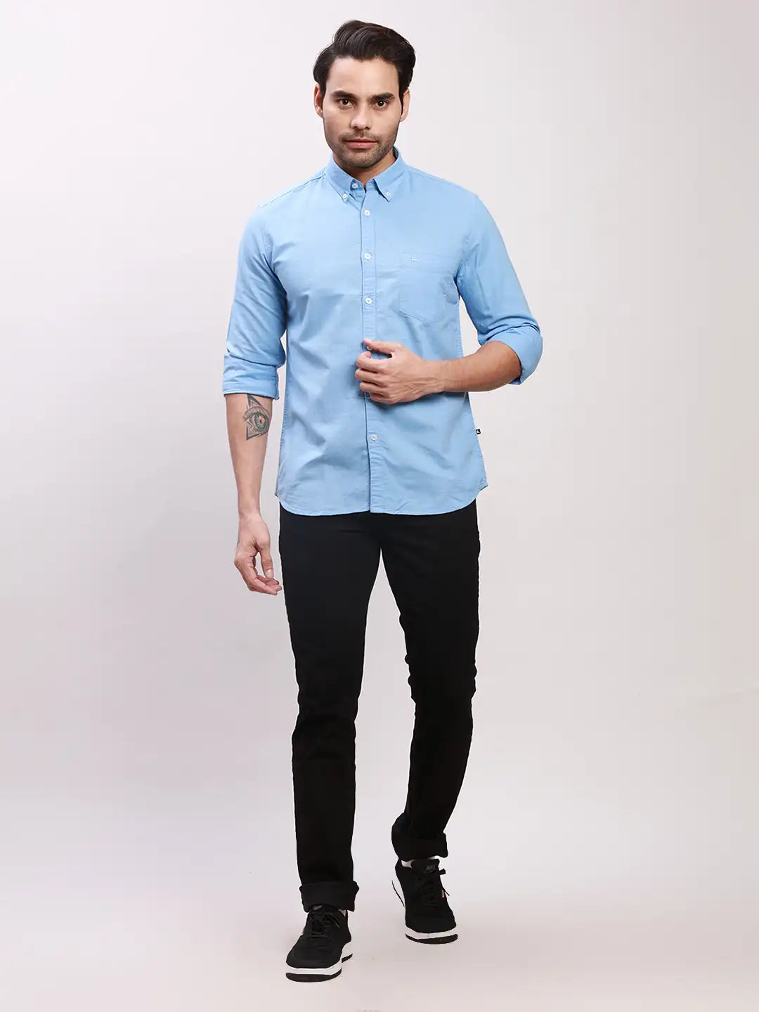 Parx Men Blue Solid Slim Fit Cotton Full Sleeve Shirts – MyRaymond