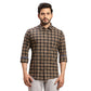 Men Fawn Slim Fit Checks Cotton Full Sleeves Cutaway Collar Shirts