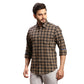 Men Fawn Slim Fit Checks Cotton Full Sleeves Cutaway Collar Shirts