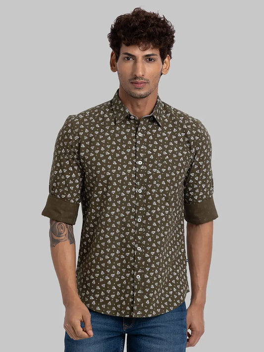 Men Green Slim Fit Checks Cotton Full Sleeve Shirts