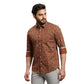 Men Green Slim Fit Print Cotton Full Sleeves Cutaway Collar Shirts