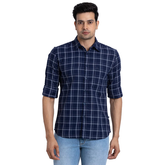 Parx Men Black Checks Slim Fit Cotton Full Sleeve Cutway Collar Shirt