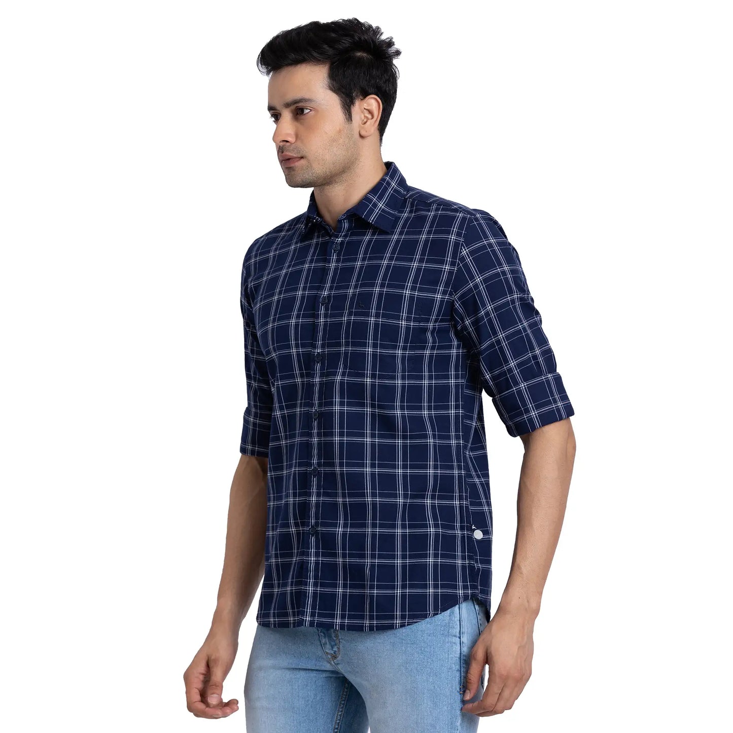 Parx Men Black Checks Slim Fit Cotton Full Sleeve Cutway Collar Shirt