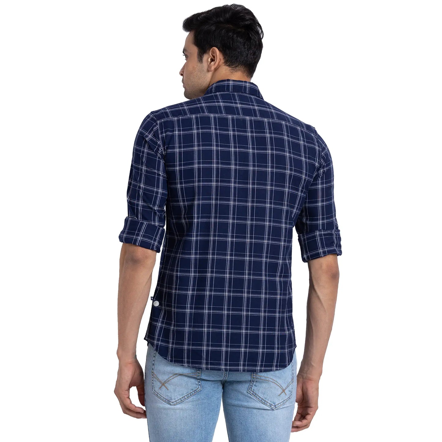 Parx Men Black Checks Slim Fit Cotton Full Sleeve Cutway Collar Shirt