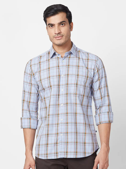 Parx Men Fawn Checks Slim Fit Cotton Full Sleeve Cutaway Collar Shirt