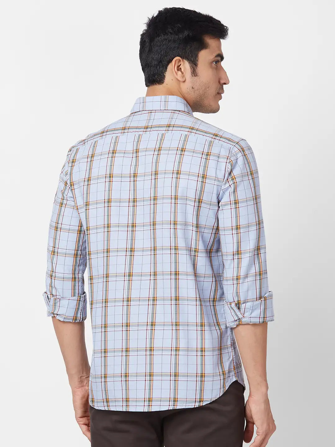 Parx Men Fawn Checks Slim Fit Cotton Full Sleeve Cutaway Collar Shirt