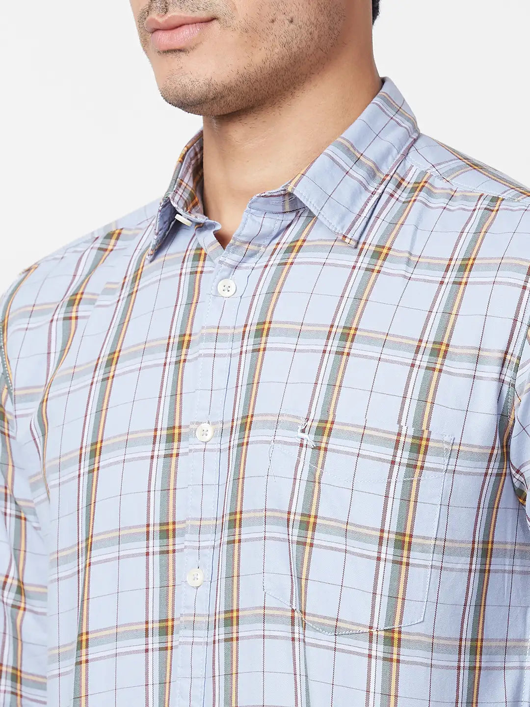 Parx Men Fawn Checks Slim Fit Cotton Full Sleeve Cutaway Collar Shirt