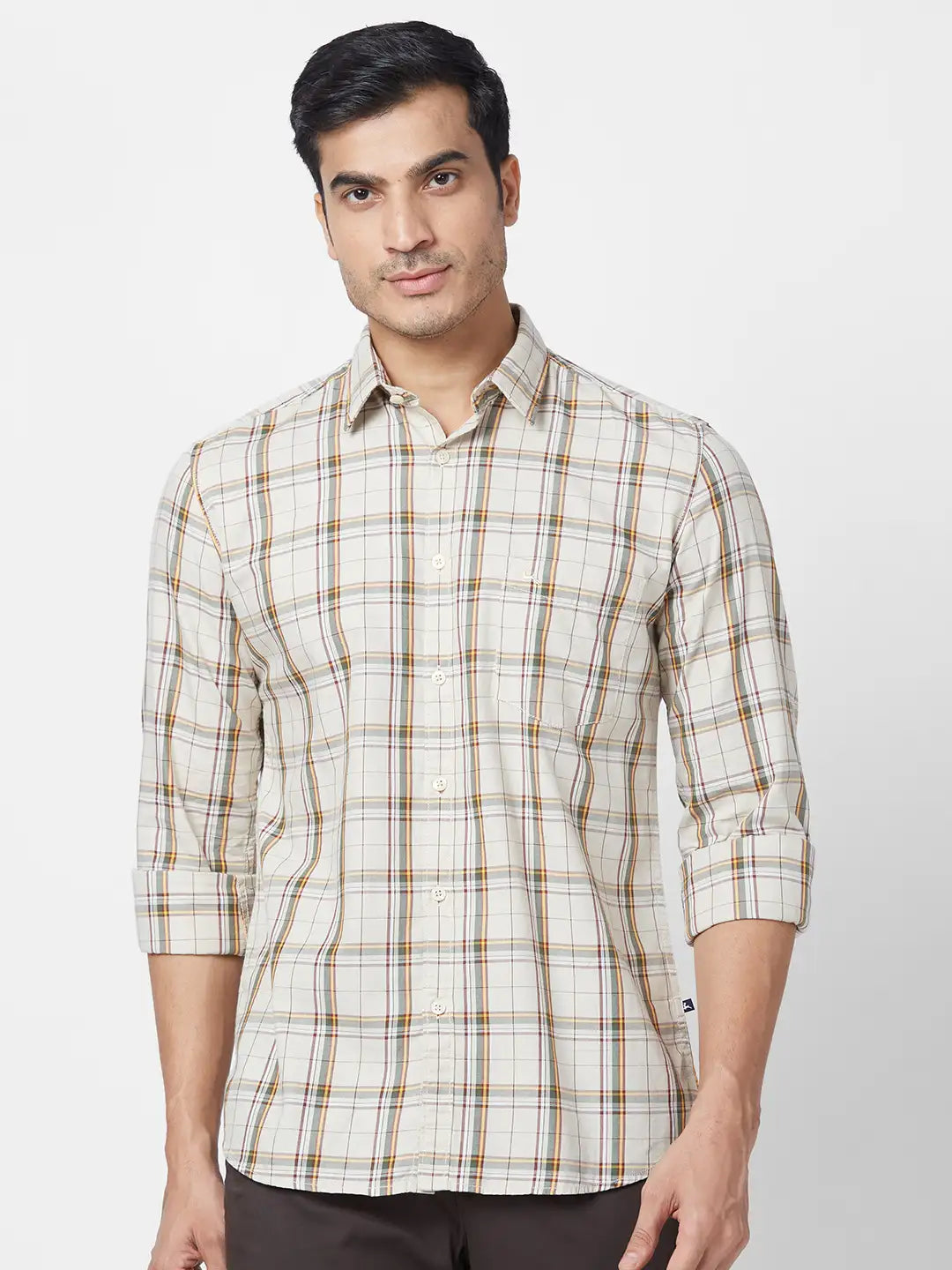Parx Men Blue Checks Slim Fit Cotton Full Sleeve Cutaway Collar Shirt