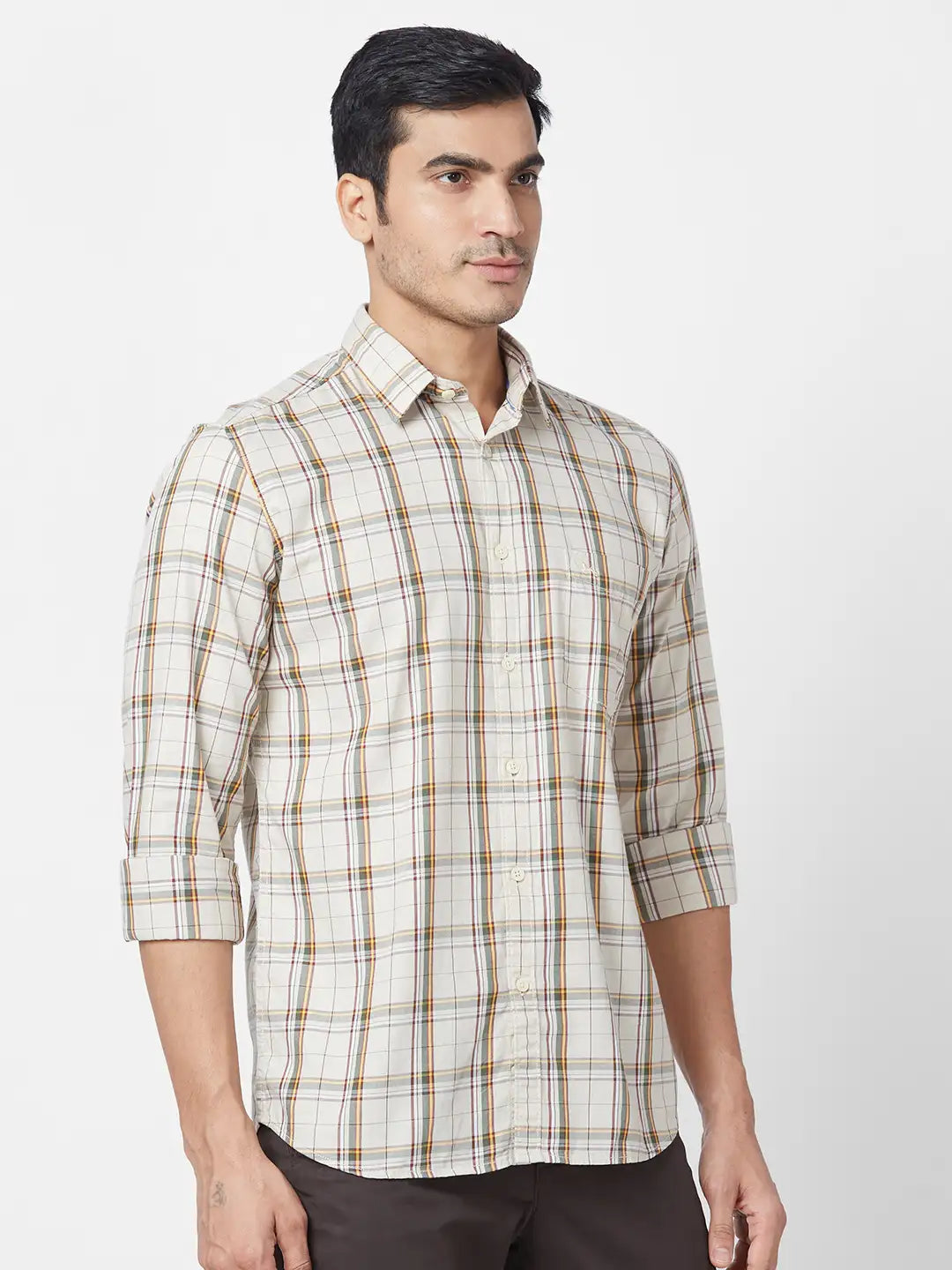 Parx Men Blue Checks Slim Fit Cotton Full Sleeve Cutaway Collar Shirt