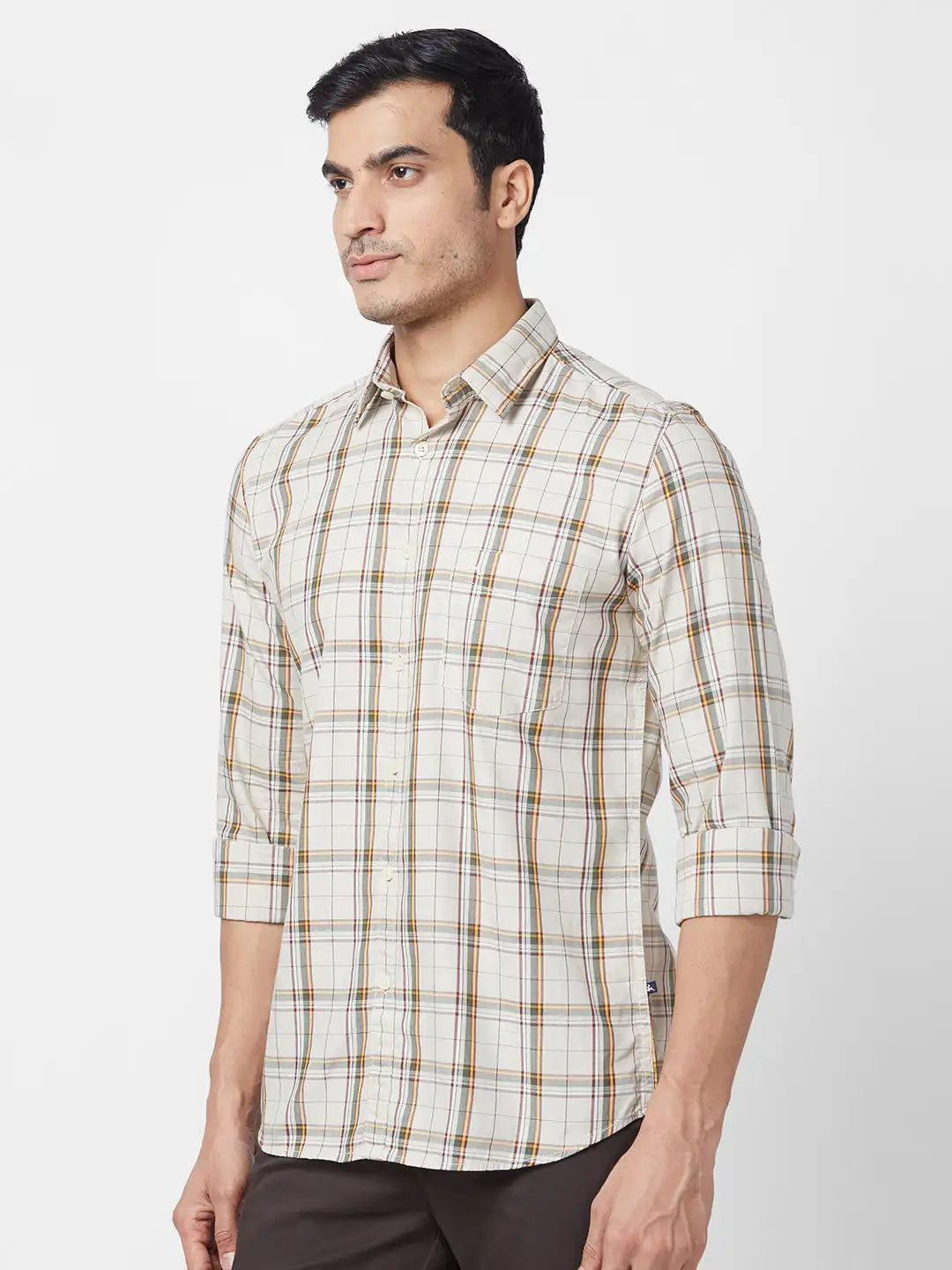 Parx Men Blue Checks Slim Fit Cotton Full Sleeve Cutaway Collar Shirt