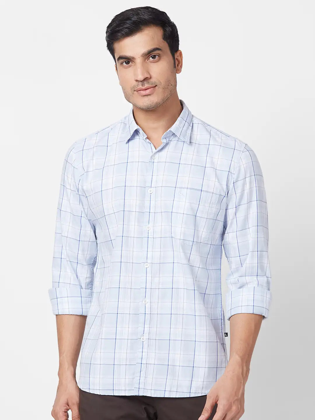 Parx Men Fawn Checks Slim Fit Cotton Full Sleeve Cutaway Collar Shirt