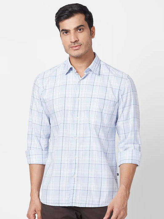 Parx Men Fawn Checks Slim Fit Cotton Full Sleeve Cutaway Collar Shirt