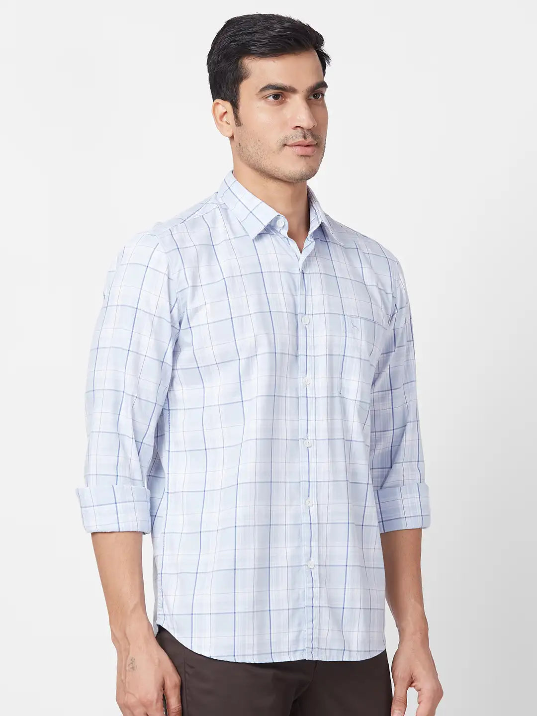 Parx Men Fawn Checks Slim Fit Cotton Full Sleeve Cutaway Collar Shirt