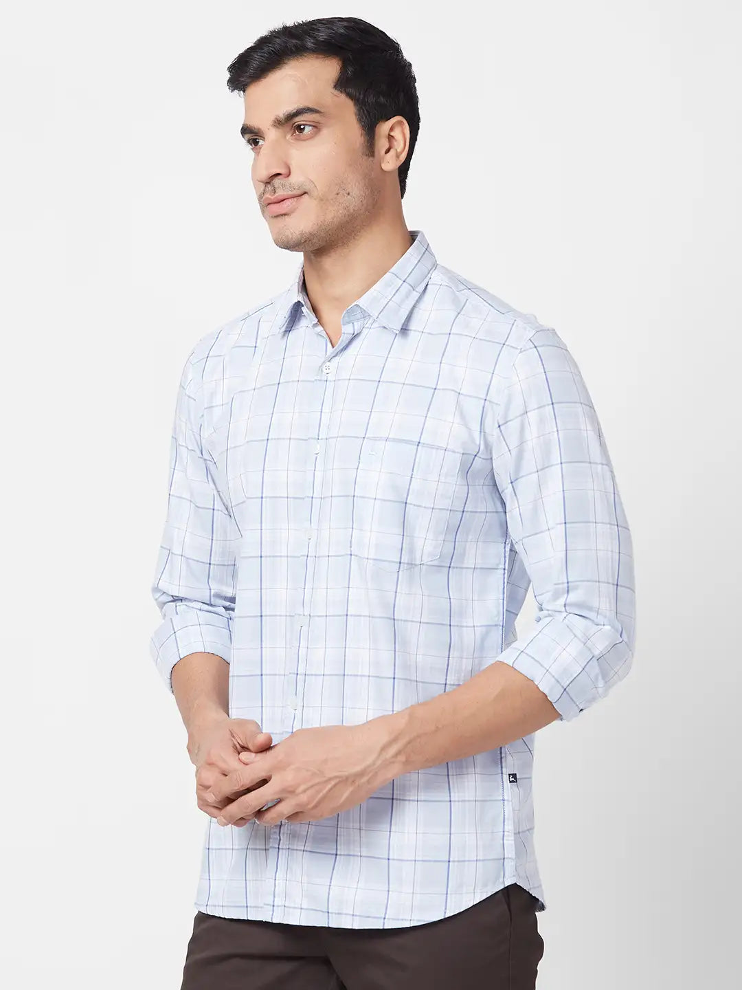 Parx Men Fawn Checks Slim Fit Cotton Full Sleeve Cutaway Collar Shirt