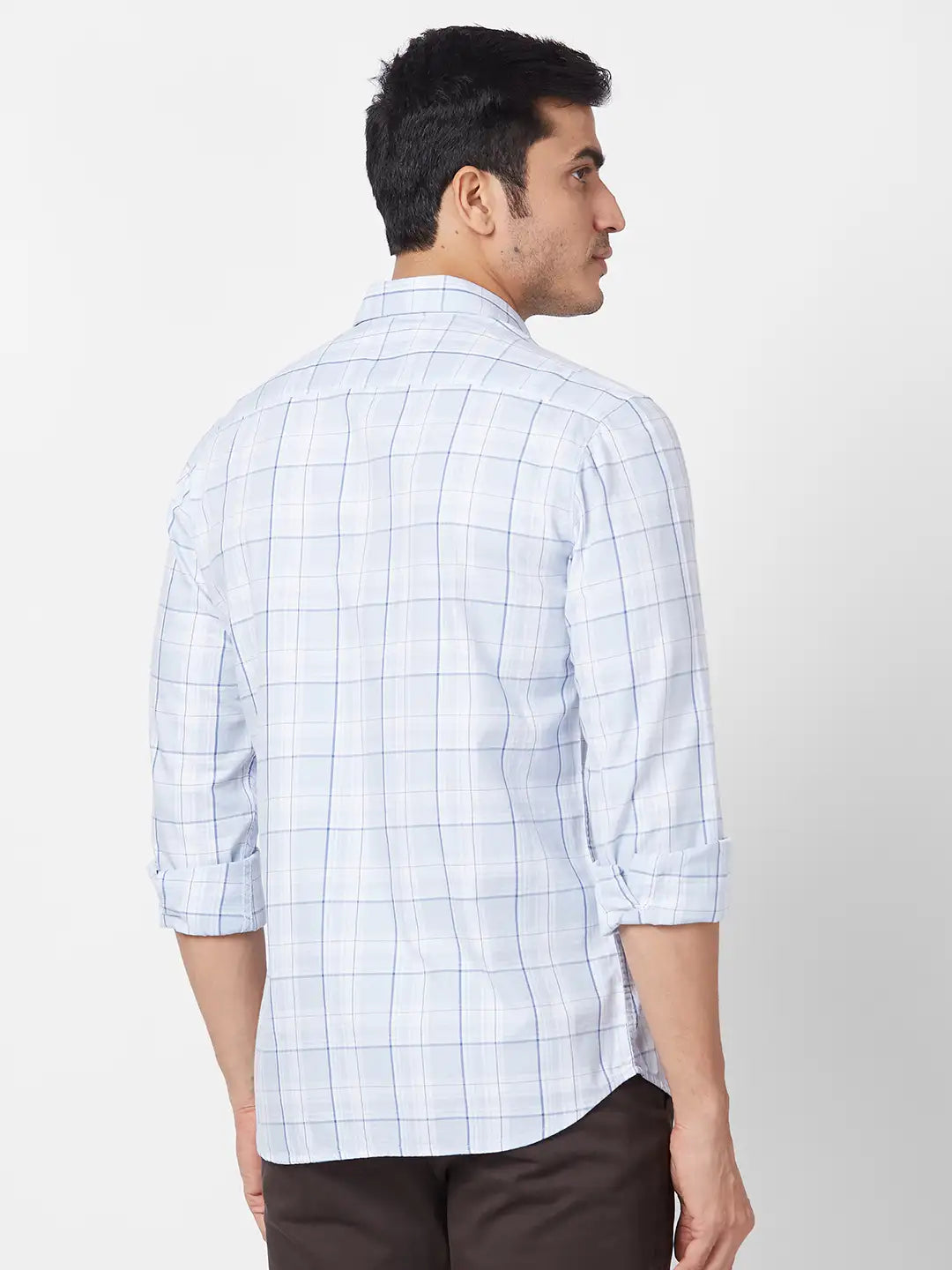 Parx Men Fawn Checks Slim Fit Cotton Full Sleeve Cutaway Collar Shirt