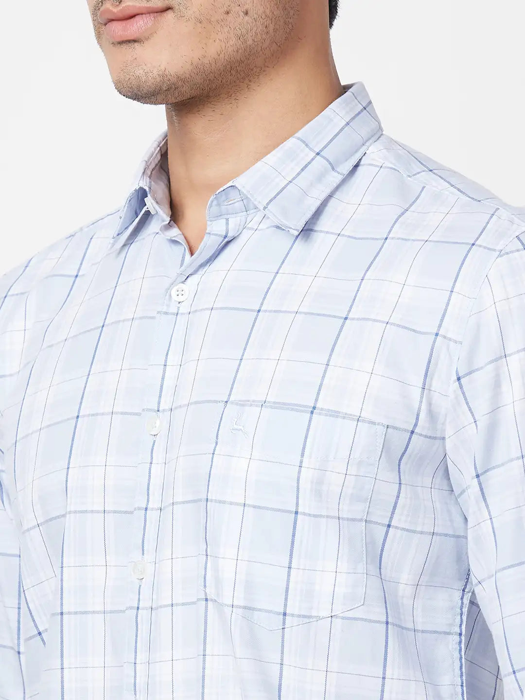 Parx Men Fawn Checks Slim Fit Cotton Full Sleeve Cutaway Collar Shirt