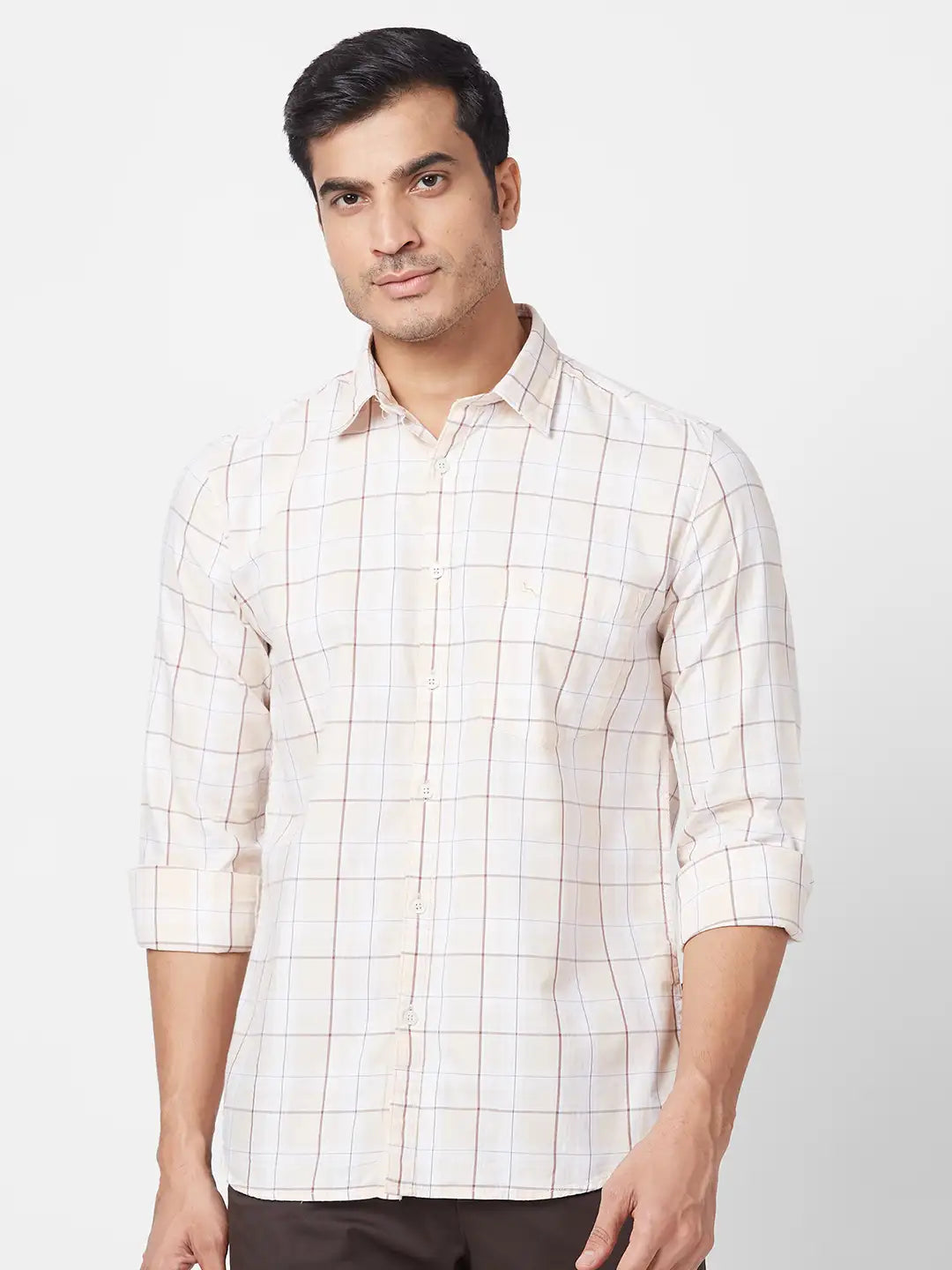 Parx Men Red Checks Slim Fit Cotton Blend Full Sleeve Cutaway Collar Shirt