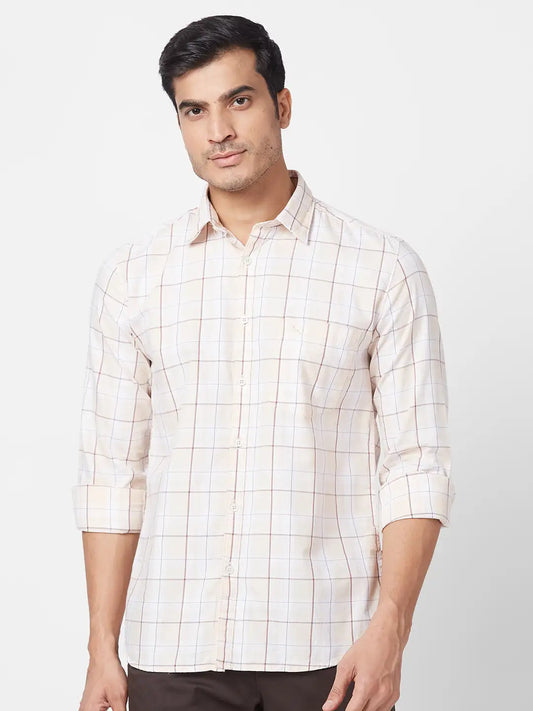 Parx Men Red Checks Slim Fit Cotton Blend Full Sleeve Cutaway Collar Shirt