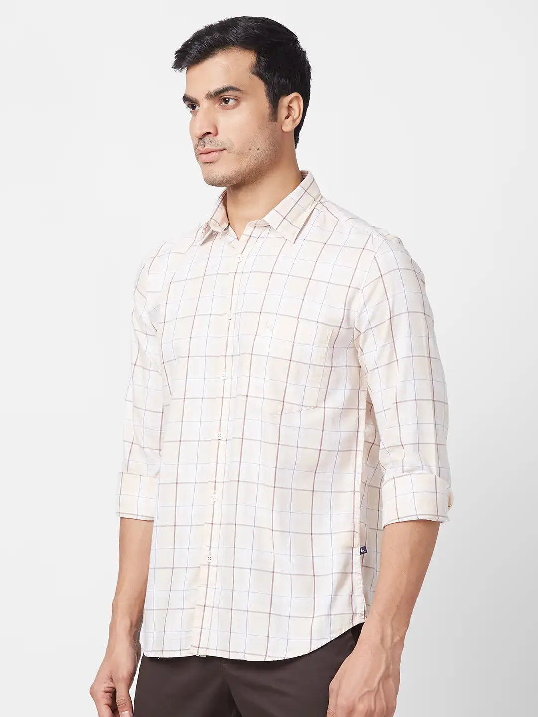 Parx Men Red Checks Slim Fit Cotton Blend Full Sleeve Cutaway Collar Shirt