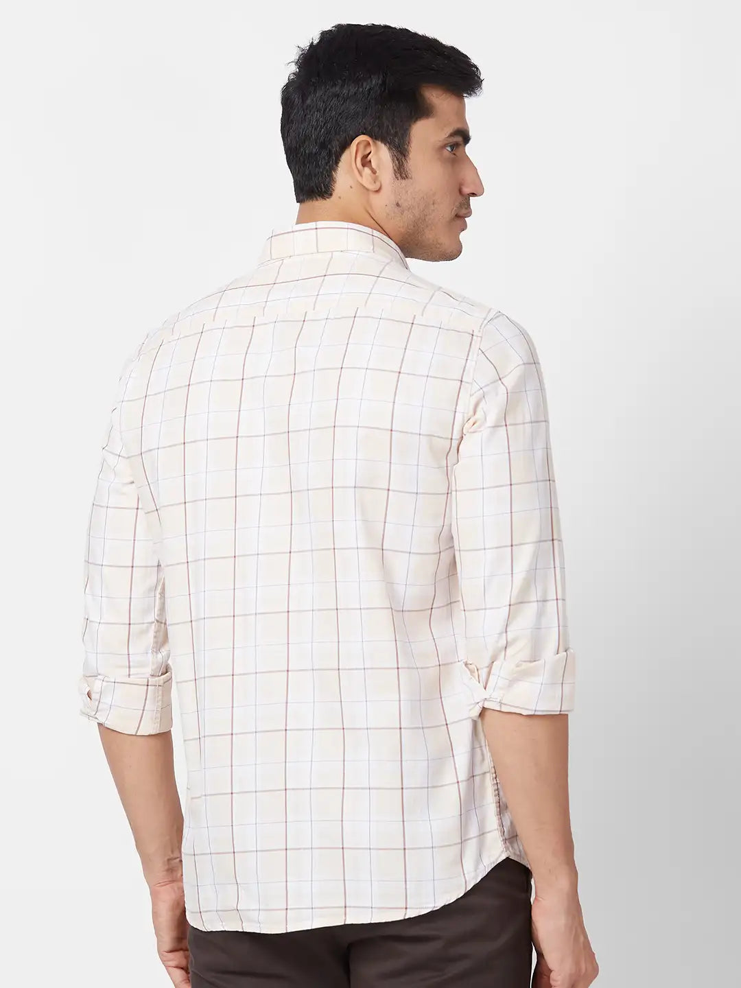 Parx Men Red Checks Slim Fit Cotton Blend Full Sleeve Cutaway Collar Shirt