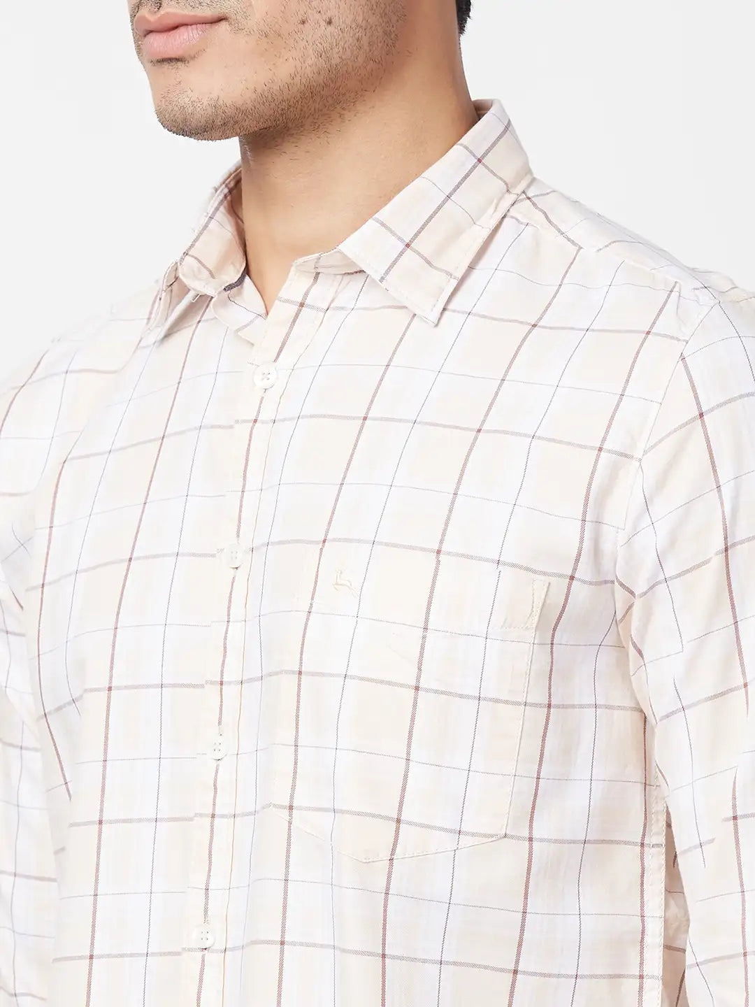 Parx Men Red Checks Slim Fit Cotton Blend Full Sleeve Cutaway Collar Shirt