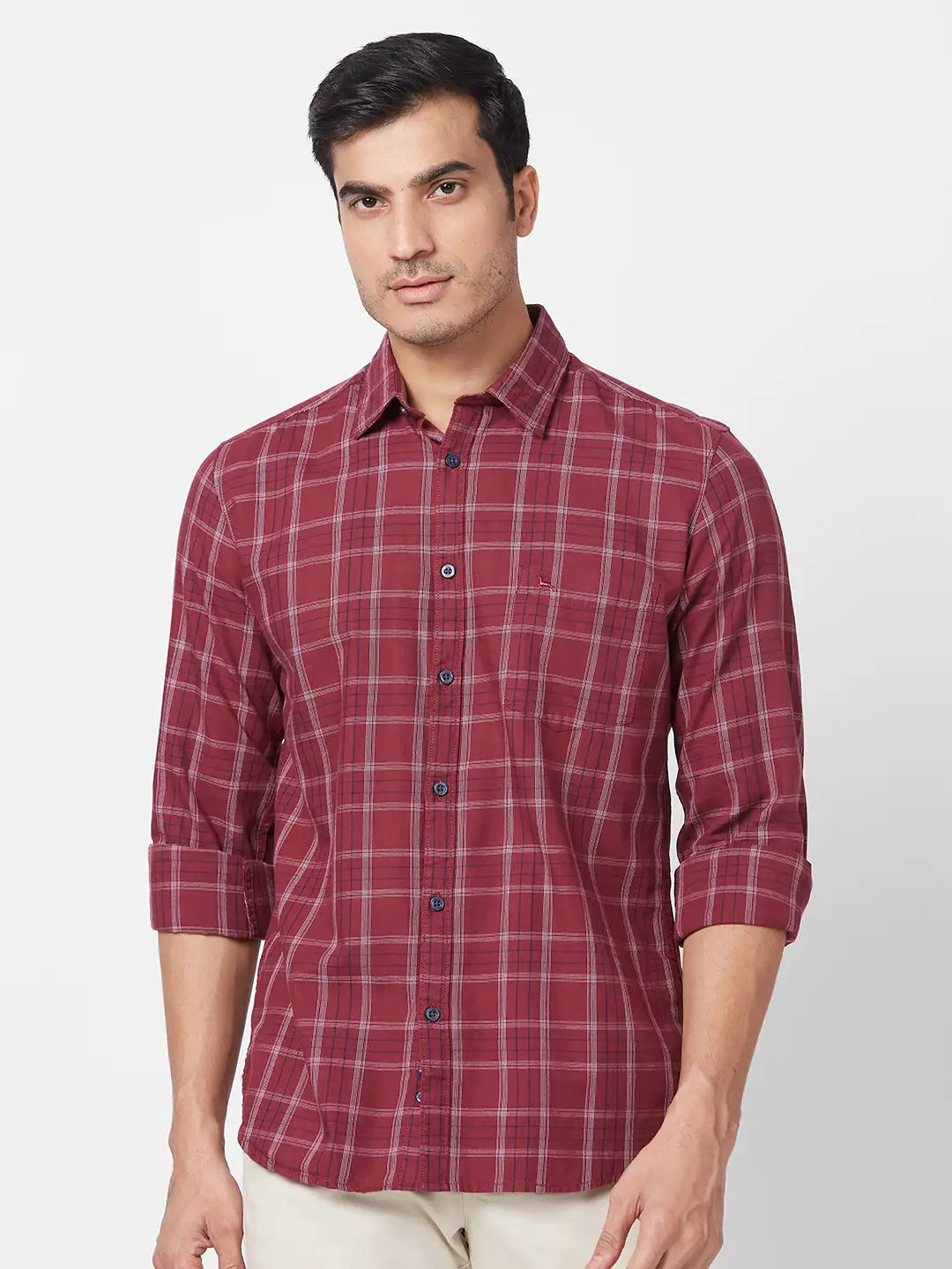 Parx Men Blue Print Slim Fit Cotton Full Sleeve Cutaway Collar Shirt
