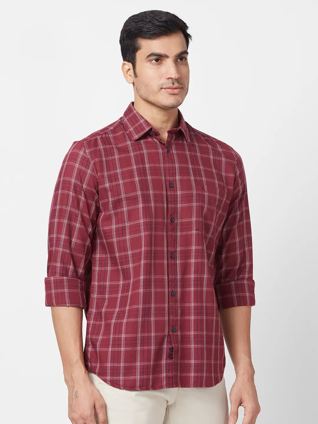 Parx Men Blue Print Slim Fit Cotton Full Sleeve Cutaway Collar Shirt