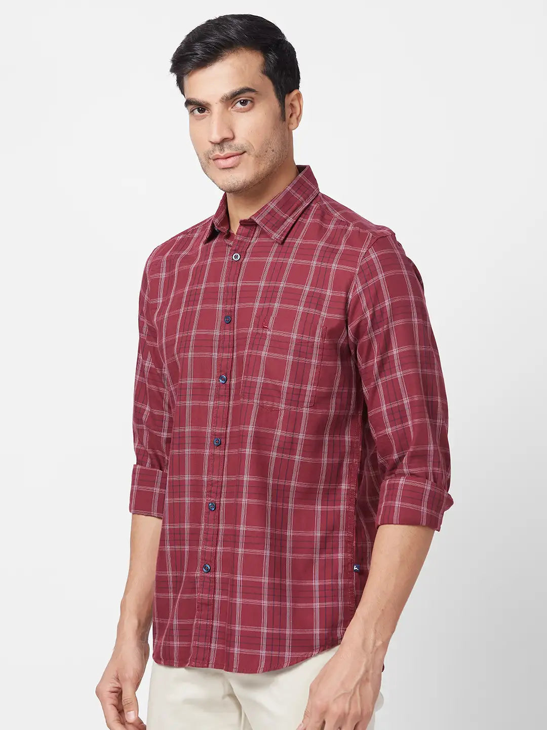 Parx Men Blue Print Slim Fit Cotton Full Sleeve Cutaway Collar Shirt