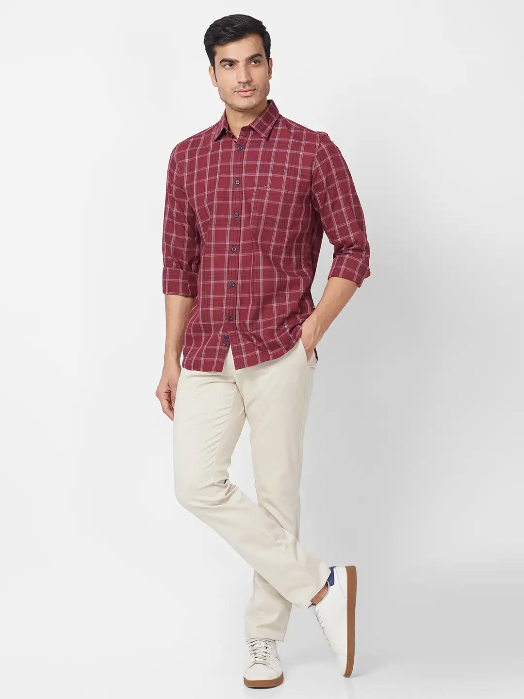 Parx Men Blue Print Slim Fit Cotton Full Sleeve Cutaway Collar Shirt