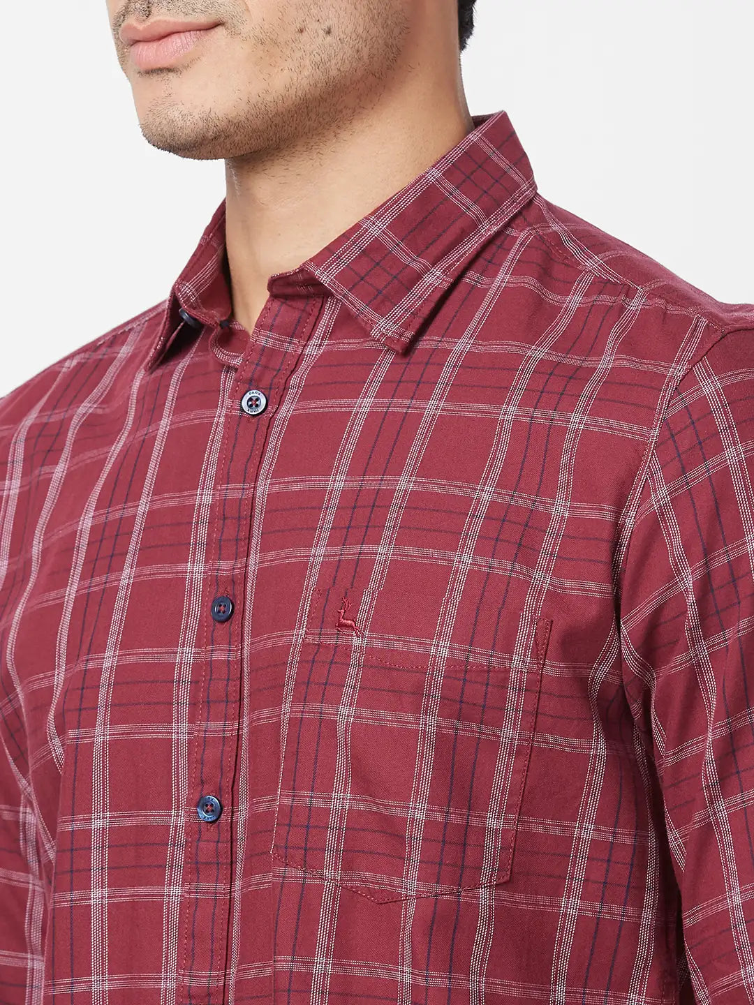 Parx Men Blue Print Slim Fit Cotton Full Sleeve Cutaway Collar Shirt