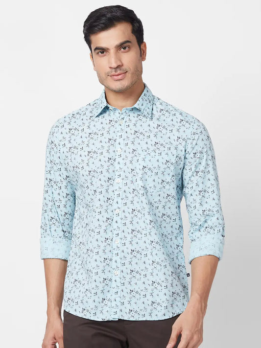 Parx Men White Print Slim Fit Cotton Full Sleeve Cutaway Collar Shirt