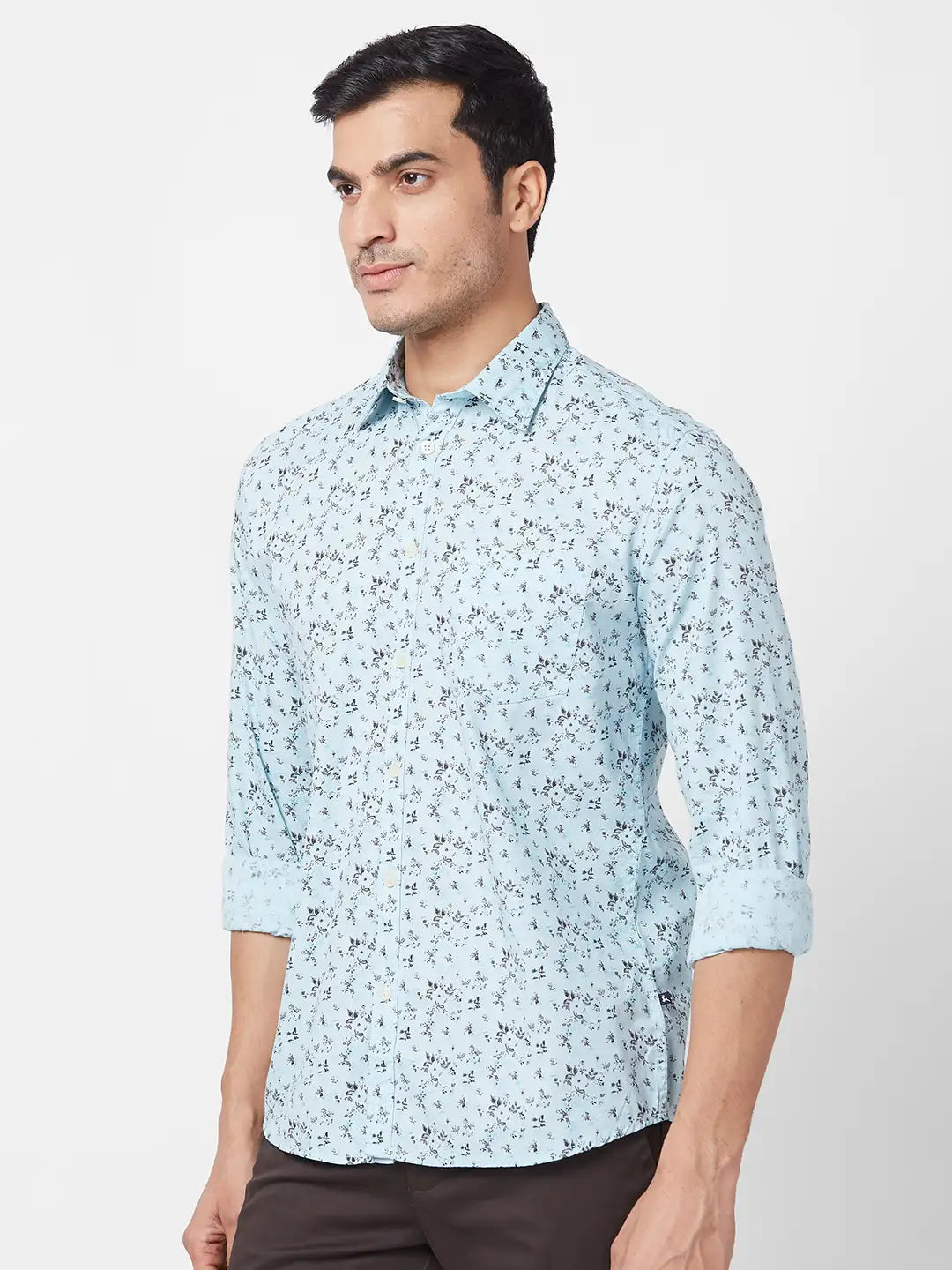 Parx Men White Print Slim Fit Cotton Full Sleeve Cutaway Collar Shirt
