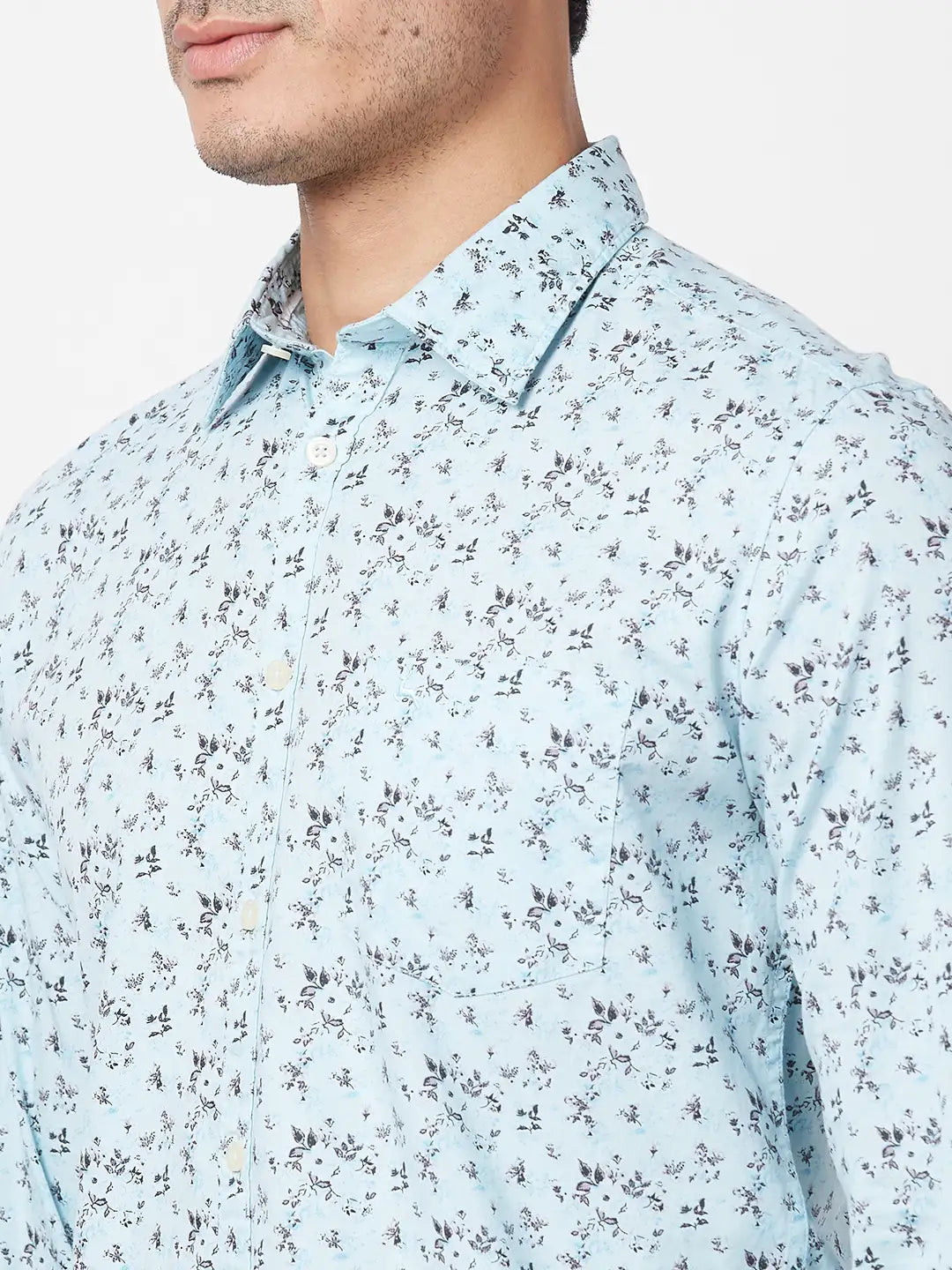 Parx Men White Print Slim Fit Cotton Full Sleeve Cutaway Collar Shirt
