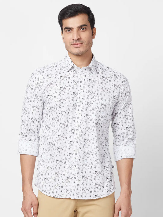 Parx Men Green Print Slim Fit Cotton Full Sleeve Cutaway Collar Shirt