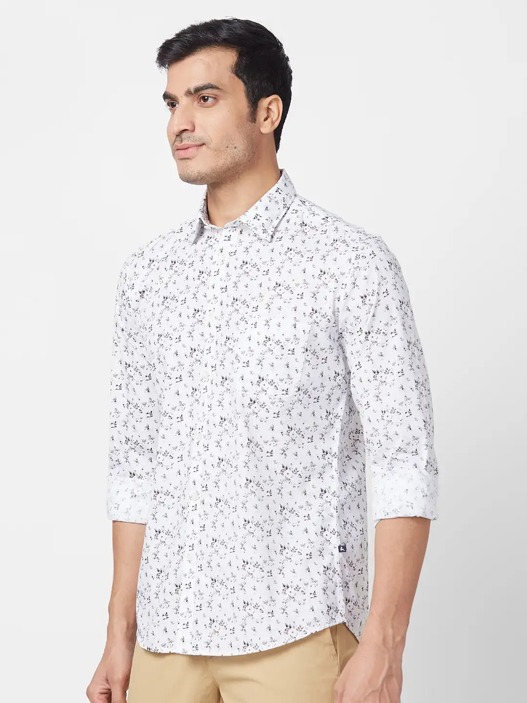 Parx Men Green Print Slim Fit Cotton Full Sleeve Cutaway Collar Shirt