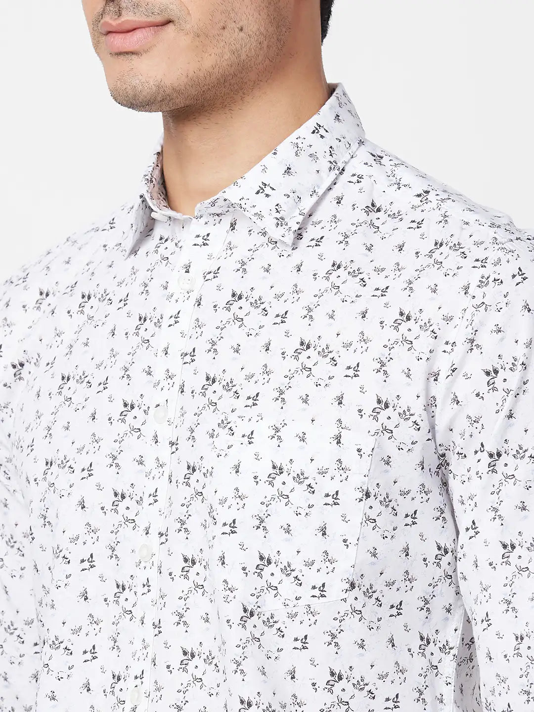 Parx Men Green Print Slim Fit Cotton Full Sleeve Cutaway Collar Shirt