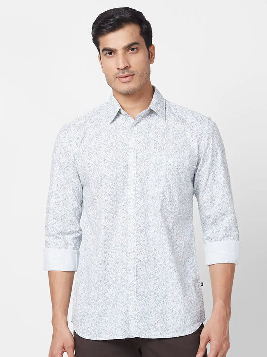 Parx Men Yellow Print Slim Fit Cotton Full Sleeve Cutaway Collar Shirt
