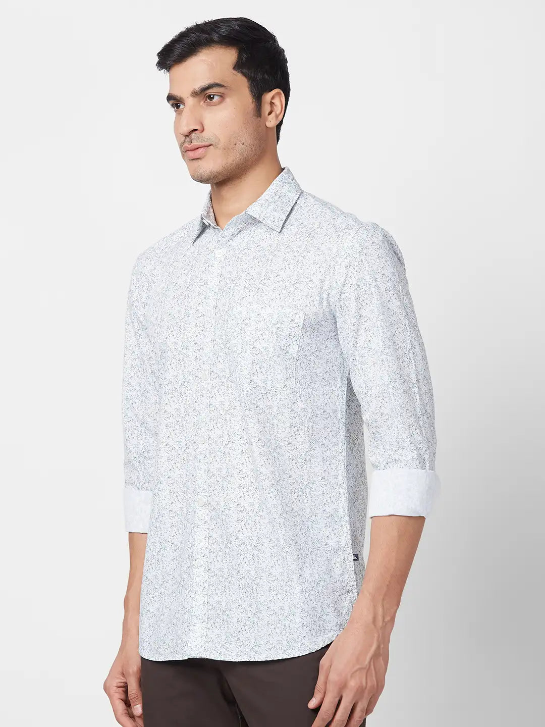 Parx Men Yellow Print Slim Fit Cotton Full Sleeve Cutaway Collar Shirt