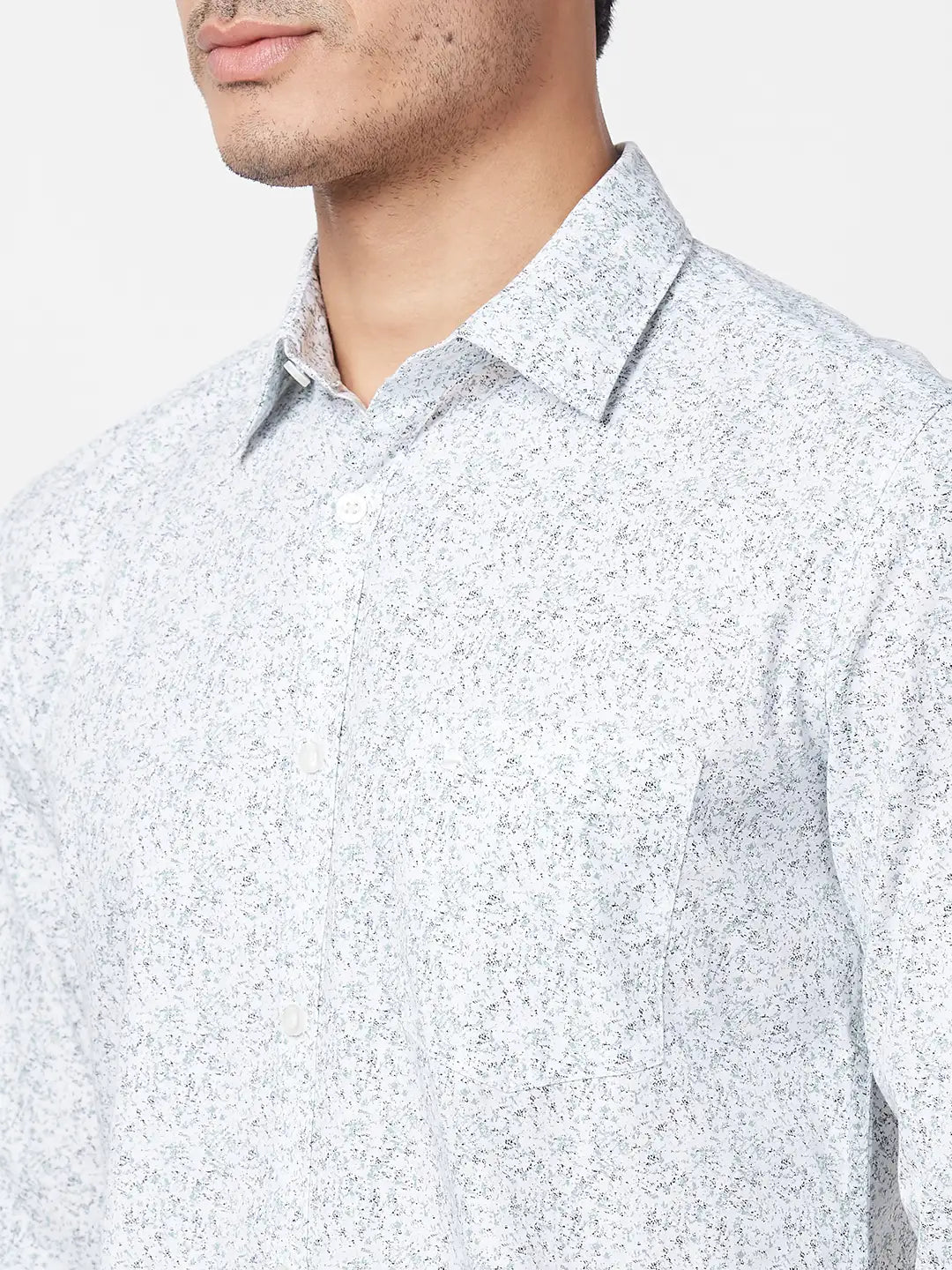 Parx Men Yellow Print Slim Fit Cotton Full Sleeve Cutaway Collar Shirt