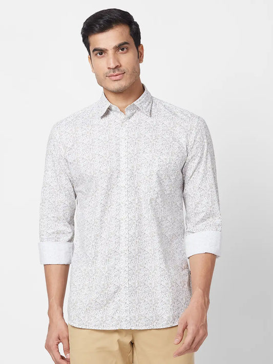Parx Men Yellow Print Slim Fit Cotton Half Sleeve Cutaway Collar Shirt