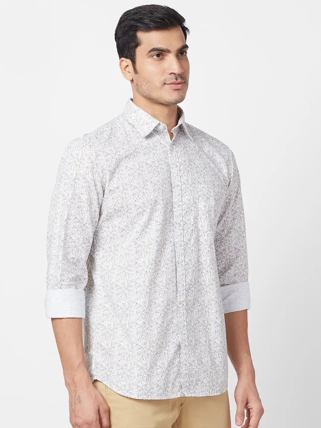 Parx Men Yellow Print Slim Fit Cotton Half Sleeve Cutaway Collar Shirt
