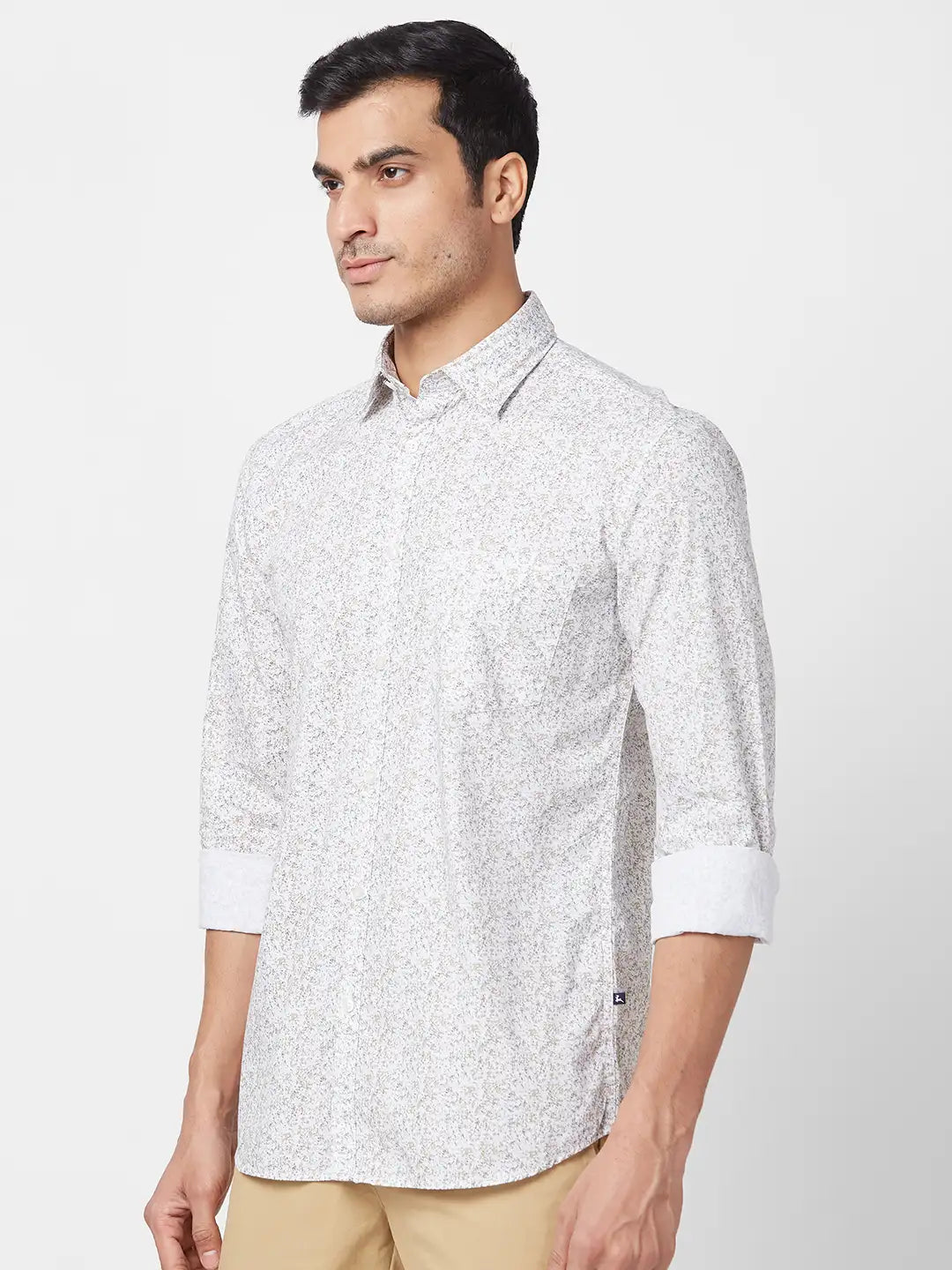 Parx Men Yellow Print Slim Fit Cotton Half Sleeve Cutaway Collar Shirt
