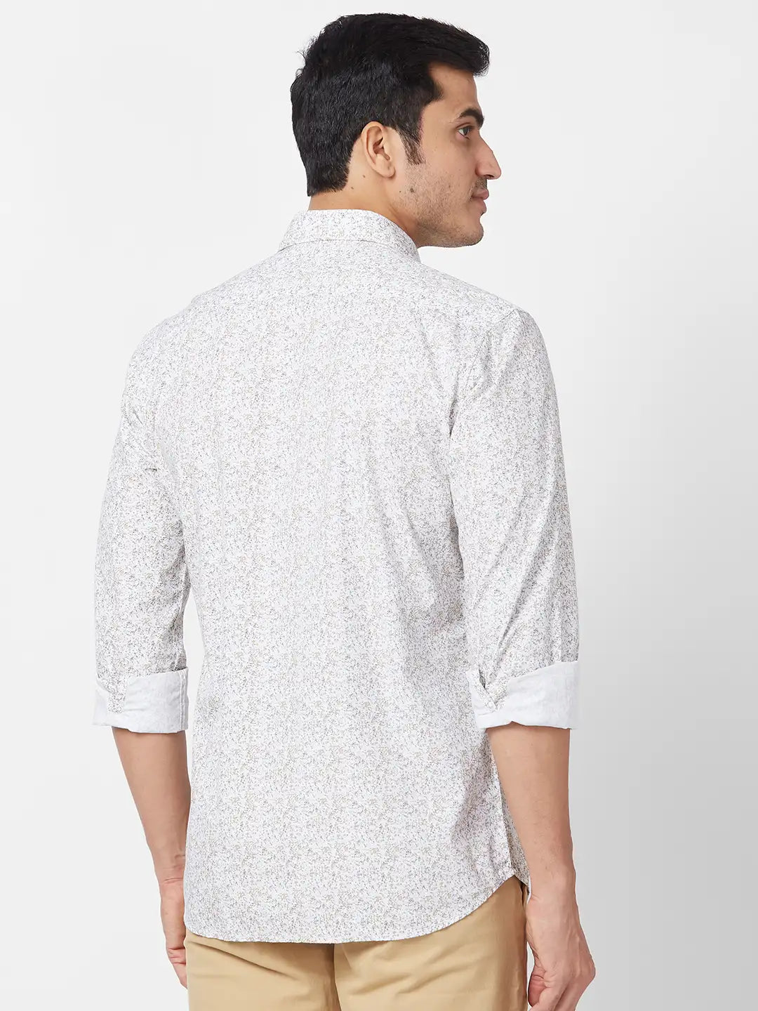 Parx Men Yellow Print Slim Fit Cotton Half Sleeve Cutaway Collar Shirt