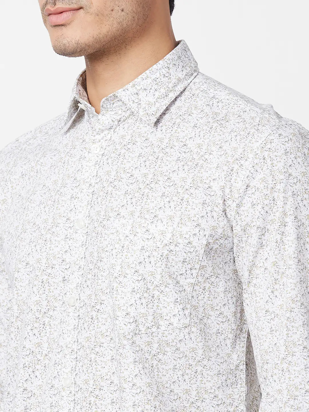 Parx Men Yellow Print Slim Fit Cotton Half Sleeve Cutaway Collar Shirt