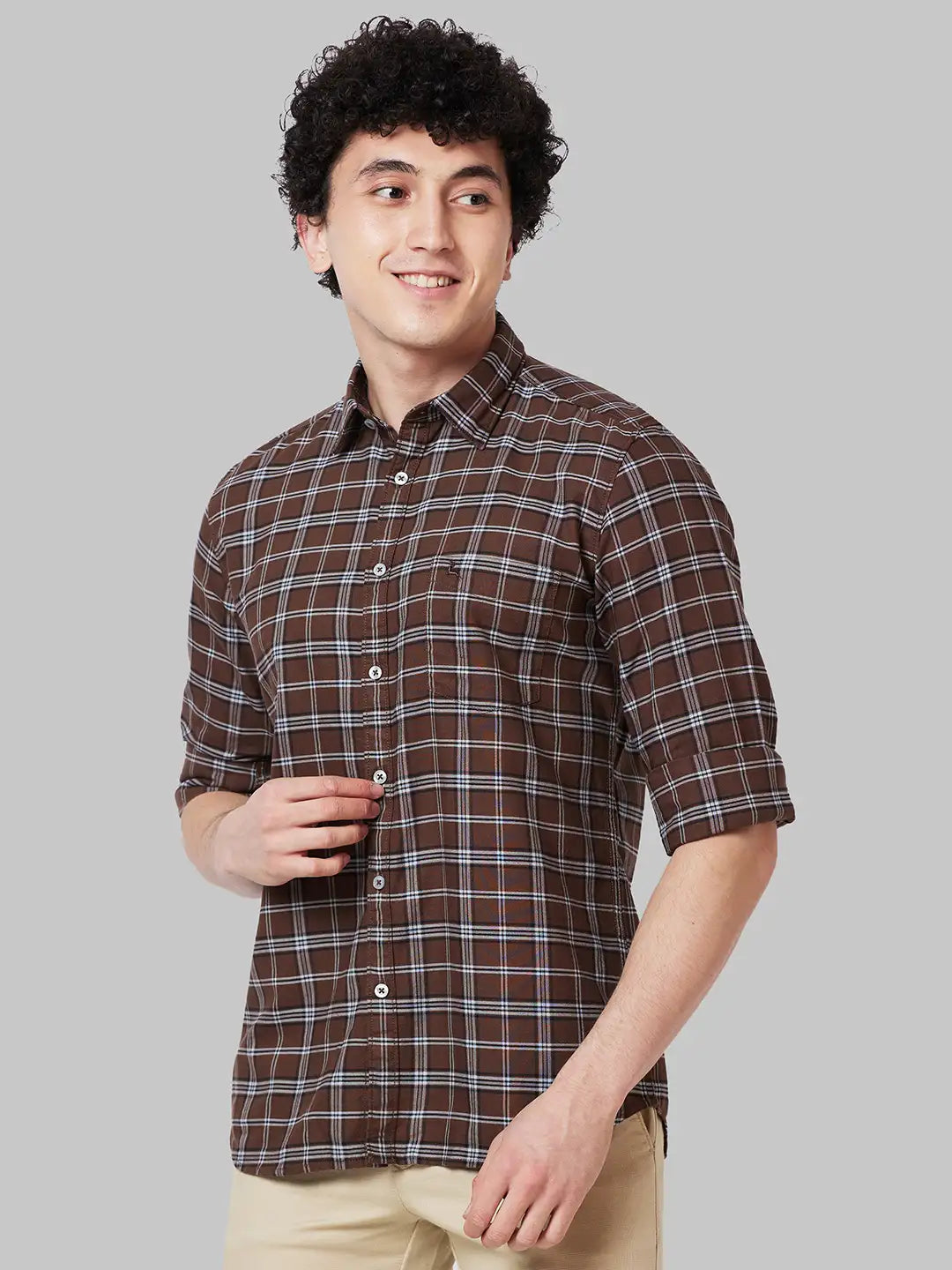 Men Brown Slim Fit Checks Cotton Full Sleeve Shirts – MyRaymond
